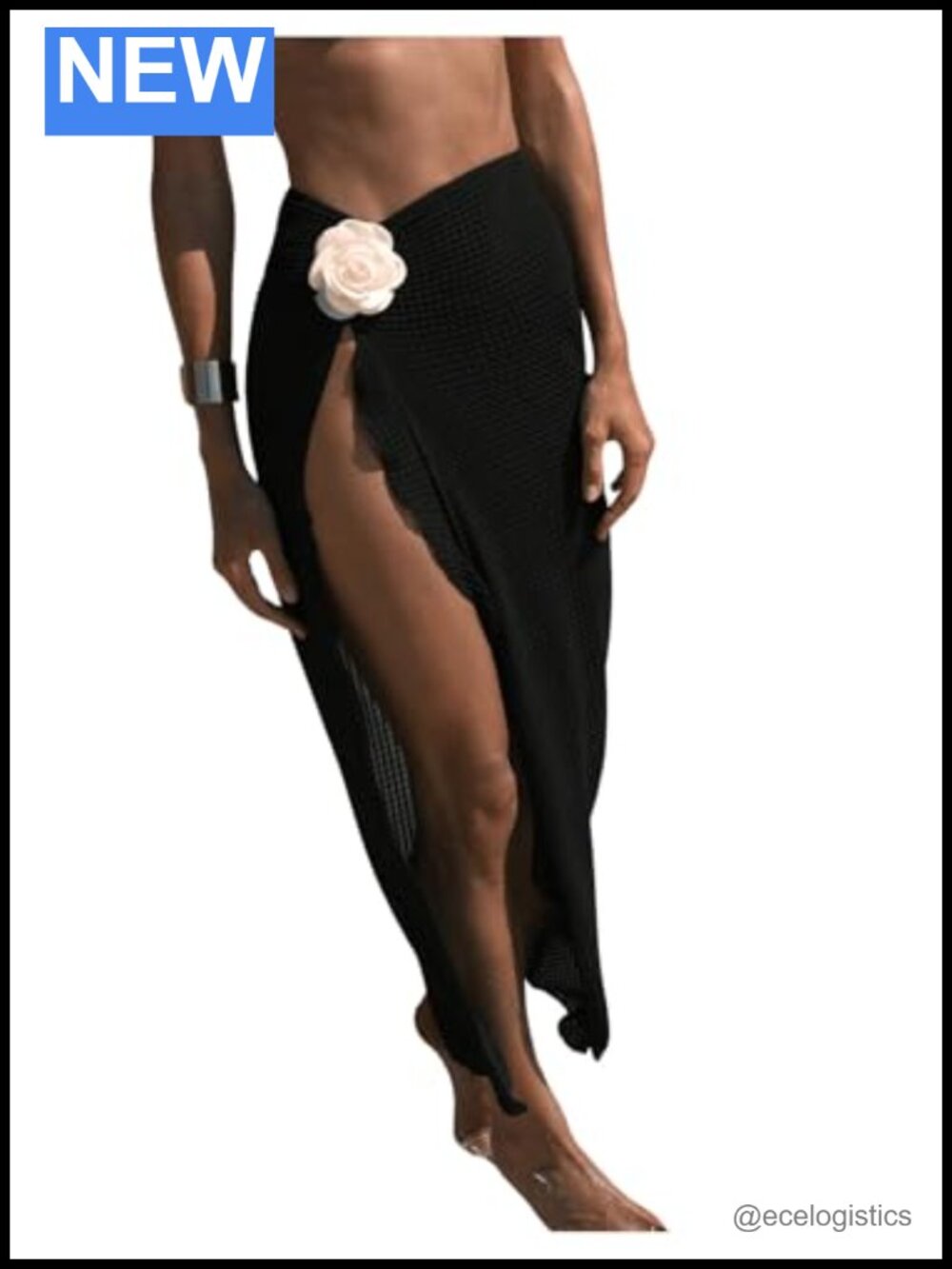 Crochet Knit High Slit Beach Cover Up Sheer Coverup Swimwear
